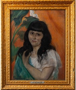 Mieczysław Reyzner (1861-1941) Portret dziewczyny na tle kwiatów, 1917 r.