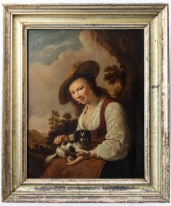 Matthijs Naiveu? (1647-1726), Portret kobiety z pieskiem, ok. 1700