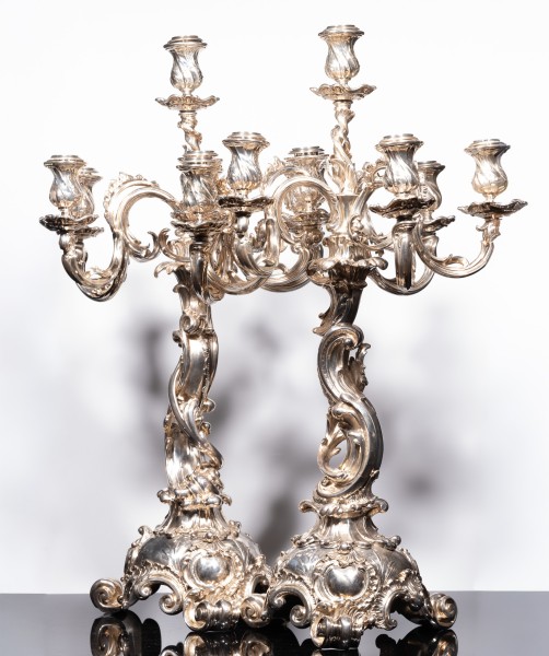 Para srebrnych kandelabrów rokokowych, Niemcy XIX w.