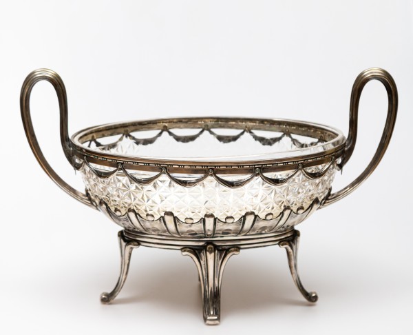 Żardiniera srebrna z kryształowym wkładem, Niemcy XIX w.
