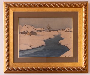 Marian Szczerbiński (1900-1981), "Pejzaż zimowy z rzeką", 1932 r.