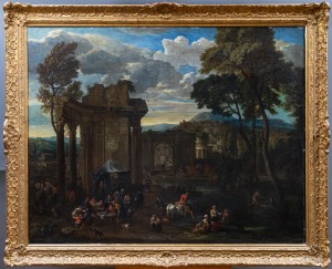Pieter van Bredael (1629-1719), Kermis z targiem i przedstawieniem teatralnym  przed starożytnymi ruinami