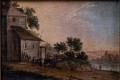 Malarz nierozpoznany, XVIII/XIX w.  Pejzaż z wędrowcami i starym domem