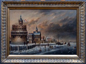 B. Lambert vel Karl Kaufman (1843-1905) Nabrzeże holenderskiego miasta w porze zimowej