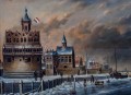 B. Lambert vel Karl Kaufman (1843-1905) Nabrzeże holenderskiego miasta w porze zimowej
